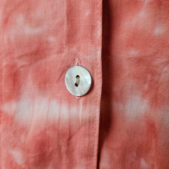Cloth & Stone Anthropologie Tie Dye Button Up Short Sleeve Shirt Coral White S - Picture 4 of 7